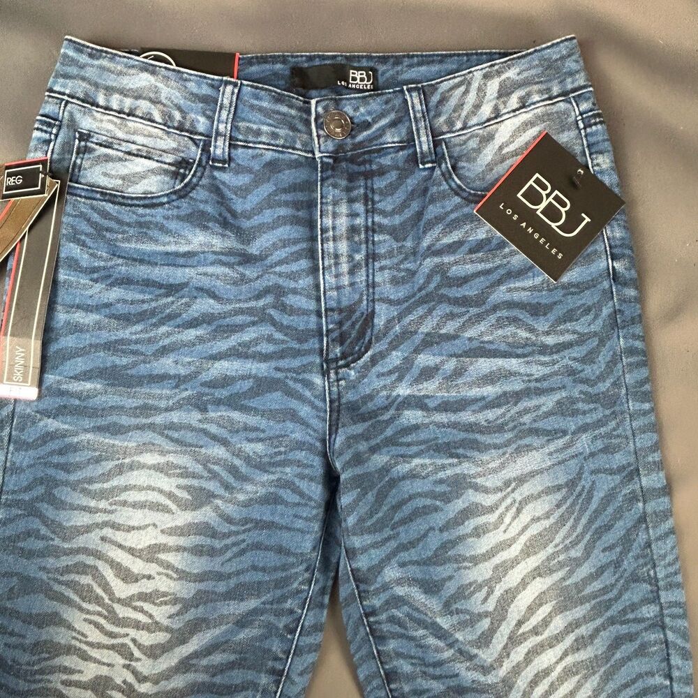 Boom Boom Jeans High Rise Skinny Zebra Print Blue Jeans Women’s 3 / 26 NWT